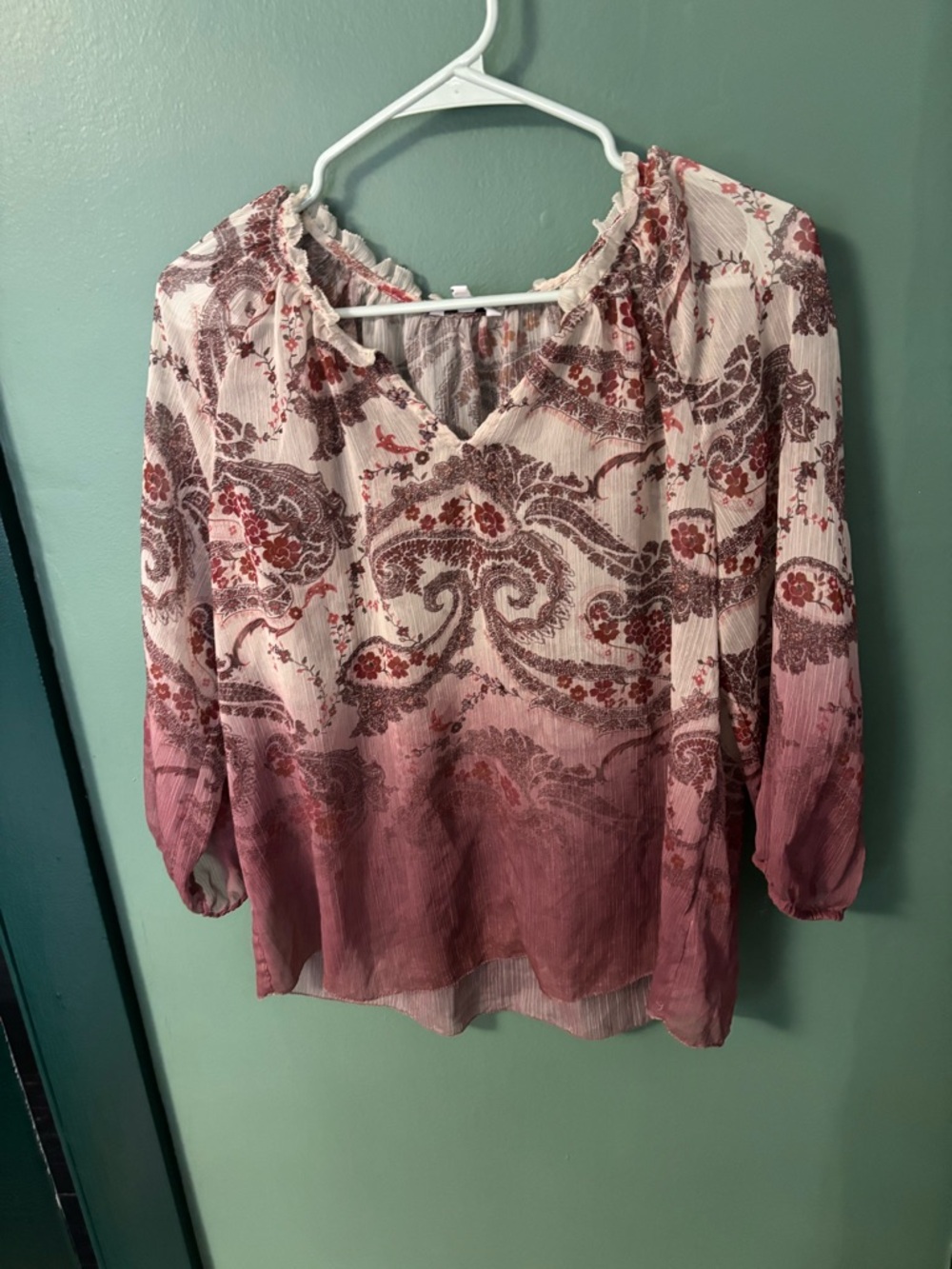Sonoma Paisley Ombre Peasant Blouse in Rose and Cream